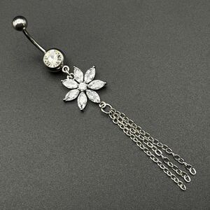 316L Stainless Steel with White Diamond Cubic Zirconia Flower 14G Belly Ring